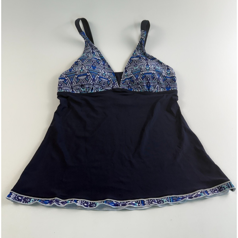 Bikini Bay Removable Pad Adjustable Strap W/Logo Tankini Top Navy Blue M NWT